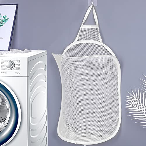 Panier à Linge Suspendu, Large Panier à Linge Murale Blanc Panier à Linge Pliable Mural Pliable Panier à Linge Sale Avec Poignée Pour Chambre, Salle de Bains (59x37cm)