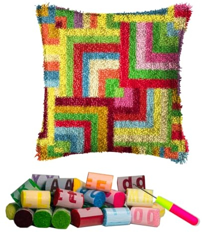 DL-YTG Latch Hook Kits Pillow Flower Crochet Yarn Cushion Colour Pre-Printed Canvas Rug Needlework DIY Pillowcase Hook and Latch Kit Christmas Home Arts Crafts Sofa Decoration 42x42cm/16 X16inch