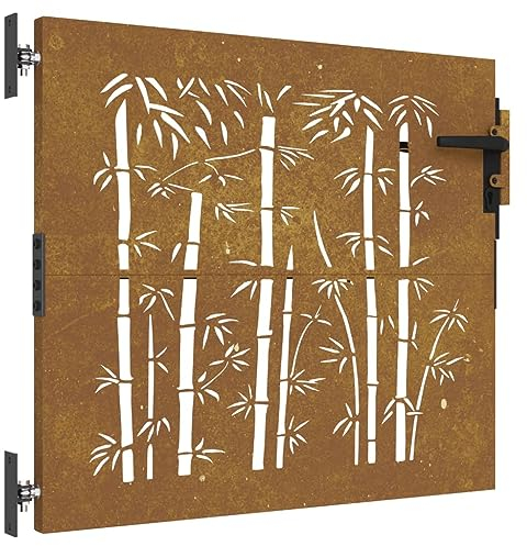vidaXL Cancello da Giardino in Acciaio Corten 85x100 cm con Design Bambù e Serratura - Metallo per Esterno Anteriore