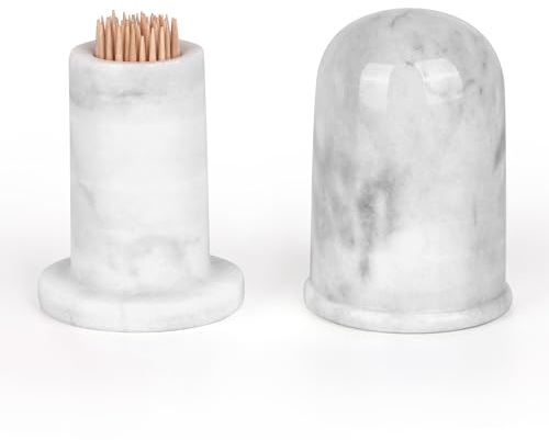 Winter Shore Marmor Zahnstocherspender Behälter mit Deckel für 100 Zahnstocher - Ordnungssystem Küche Deko aus Porzellan für Cocktailstäbchen - Für Vorspeisen & Wurstbrett - Haushalt & Küche Organizer