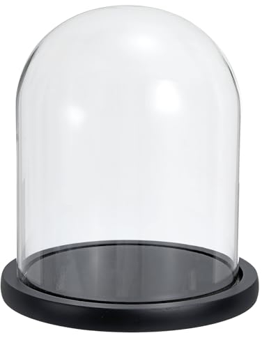 PATIKIL 7.3x5.9 Clear Cloche Glass Dome, Glass Bell Jar Display Case Tabletop Centerpiece with Black Wooden Base for Christmas Home Decor