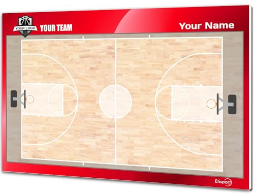 Lavagna Tattica per Basket. Personalizzata con Nome, Logo o Club. Doppia Faccia, Pennarelli Cancellabili a Secco. 30,5 x 20,5 cm