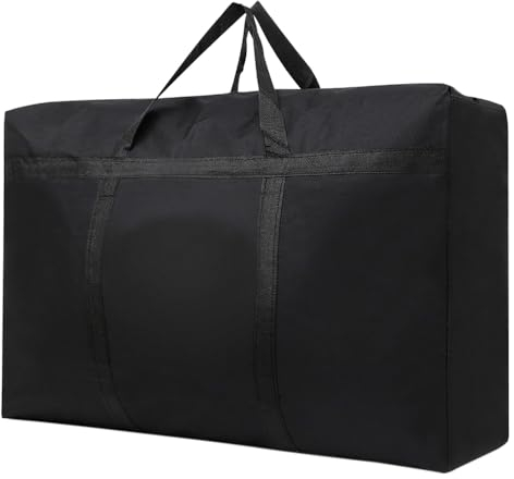 LPAMABA Borsa di Immagazzinaggio con Maniglie da 180L,Sacchetti di Stoccaggio con Cerniere,Borsa Portaoggetti per Carichi Pesanti con Maniglie per Vestiti Organizzatore Armadio Viaggio (Nero)