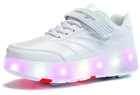 HUSKSWARE Skateskor med två hjul för barn, med justerbart växlande ljus och USB-laddning, universell för pojkar och flickor, svart, rosa, guld, silver, storlekar 28–41 EU., 35 EU