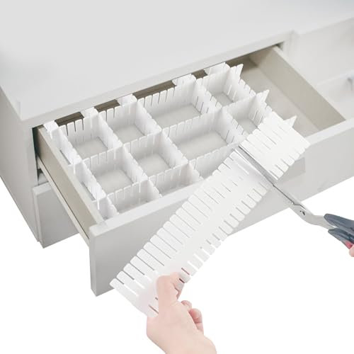 Dunkwckore 16 PCS Divisori per Cassetti, Separatori per Cassetti, 32 × 7 cm Plastica Divisori per Cassetti Regolabili per Bagno Cucina, Ufficio o Camera da Letto Versatili Separatori (Bianco)