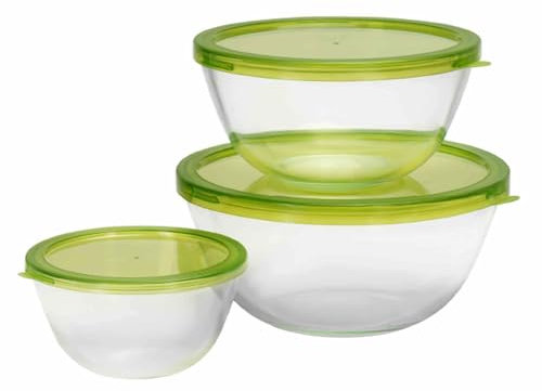 Lacers PurpleLine 6-teiliges Glas-Schüssel-Set (3 runde Glasschalen mit Deckel) – Mikrowellen- & spülmaschinengeeignet, BPA-frei, luftdicht, stapelbar – ideal für Haushalt, Gastronomie & Camping