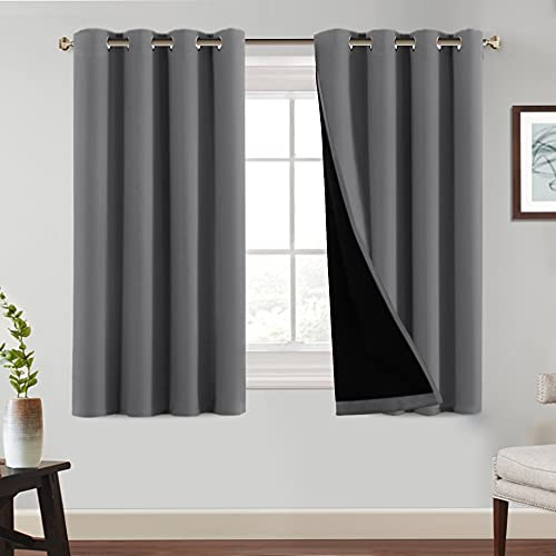Tenger Home 2 Pièces Rideau Thermique occultant Rideau avec Voilage Rideau occultant Rideau de Chambre à Coucher avec œillets, Rideaux occultants à 100% (Gris, 150x150 cm)