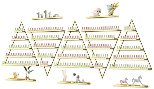 EBANKU 10PCS Nail Polish Racks 5 Tiers Nail Polish Shelf for Wall Triangular Display Rack Cosmetic Display Cases Lipstick Perfume Wall Shelf Essential Oil Organizers for Home Spa Nail Salon Shop(Gold)