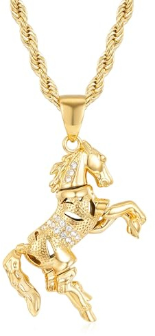 Bling King London Gold Moving Horse Pendant Clear CZ Stone 5mm Thick 24-Inch