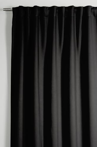 Sehlbach Tenda pronta per l'uso con fettuccia, Dimout, Nero, 140 x 175 cm, A risparmio energetico in inverno, Termoresistente in estate, Opaco, Drappeggio perfetto