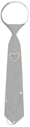 Rzmtaol Tie for Women and Girls, Pre-tied Adjustable Womens Tie Punk Metal Chain Lady's Necktie for Uniform Cosplay Party (Gray)