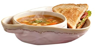 Lueear Ensemble d'assiettes à soupe et à sandwich, bols à soupe rétro en céramique avec poignée, 2 compartiments pour dîner en famille, thé, cuisine quotidienne, salade à la maison