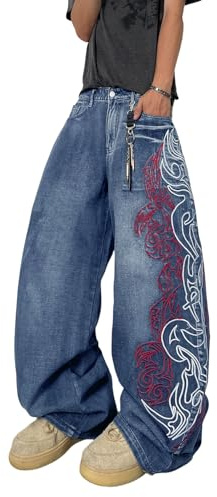 Zewool Jeans da uomo con ricamo, hip hop, skater, gamba larga, pantaloni in denim Y2K Streetwear