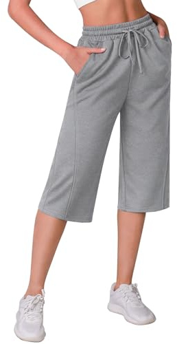 Crewhpo Women's Capri Sweatpants 3/4 Length Cropped Trousers with Pockets