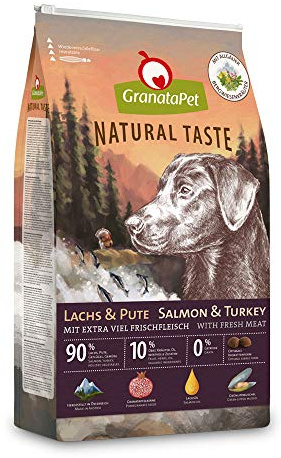 GranataPet Natural Taste Lachs & Pute, Trockenfutter für Hunde, Hundefutter ohne Getreide & ohne Zuckerzusätze, Alleinfuttermittel für ausgewachsene Hunde, 12 kg