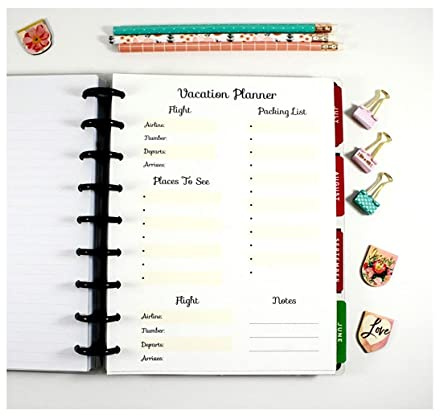 Travel Planner Inserts for 9-Disc Classic Happy Planner, ClassicHappy Planner Vacation Planner, Pre-punched Happy Planner Inserts, Pre-punched Trip Planner