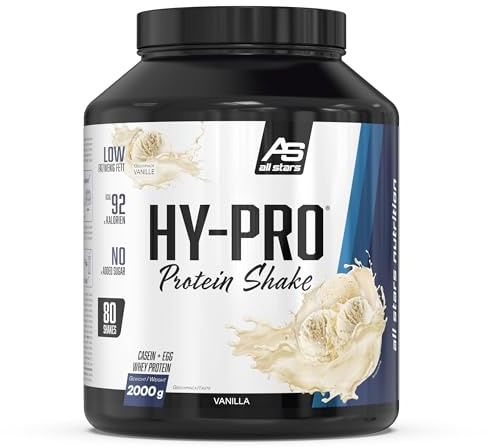 ALL STARS Hy-Pro Whey Protein Pulver ohne Zucker 2000g Vanille - Cremiger Shake mit 30,8g Eiweiß pro Portion, 4 hochwertige Proteinkomponenten