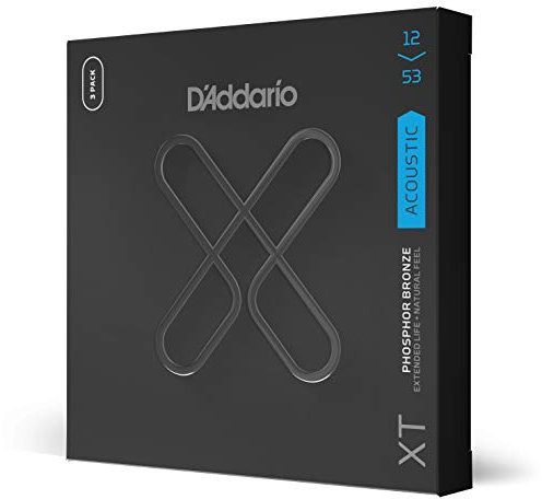 D'Addario Acoustic Guitar Strings, XT Phosphor Bronze Coated, XTAPB1253-3P, Light Gauge 12-53, 6-String Set, Pack of 3