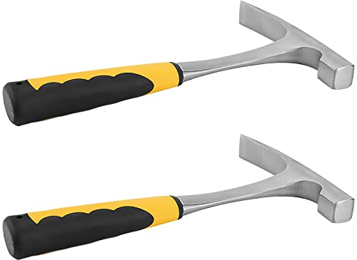KOHAND Lot de 2 marteaux de maçonnerie à tête plate de 680,4 g avec poignée de réduction des chocs, marteau géologique plaqué chrome, marteau de maçonnerie à double tête pour l'exploitation minière