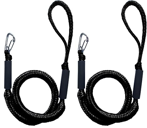 ZRSCHYG Bungee Dock Lines for Boats (4ft & 7ft) – Heavy-Duty Elastic Anchor Rope with Hooks – Secure Boat Dock Lines, Jet Ski Mooring & PWC Tie Downs (Black, 4 FT)