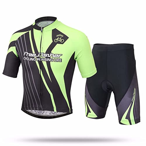 Amur Leopard Maillot de Ciclismo Niños Niñas Conjunto Traje Ciclismo Camiseta de Manga Corta + Pantalones Cortos de Secado Rápido, Negro + Verde, L/8-9 Años