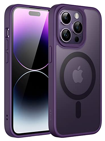 JETech Cover Magnetica per iPhone 14 Pro 6,1 Pollici Compatibile con MagSafe, Custodia Traslucida Opaca Posteriore Sottile Antiurto (Viola Scuro)