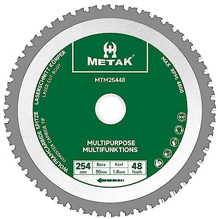 METAK HM Multifunktions Kreissägeblatt 254x30 mm für Holz, Metall, Aluminium | Multi Material Sägeblatt 254mm 48 Zähne für Stahl | Reduzierring 30 mm inklusive