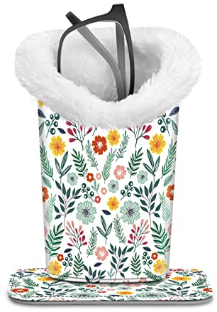 Fintie Support de lunettes doublé en peluche, étui à lunettes, organisateur de rangement anti-rayures pour bureau, table de nuit, bureau, Floraison printanière, taille unique