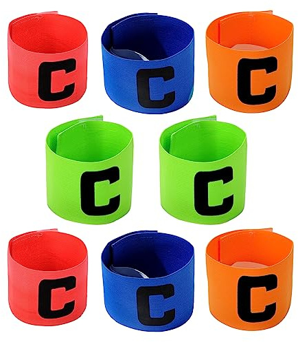 Vueinrg 8 Piezas Brazalete de Capitan de Fútbol Multicolor Banda del Capitán Brazaletes Elasticos Capitan Ajustable para Fútbol y Rugby Varios Deportes de Pelota para Niños Adultos