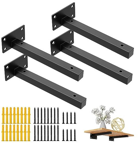 4 Stück Wandträger Regal Regalhalterung,Schwerlastträger Wandregal Warehalter,Schwimmende,Metall Regalträger Regalhalter für Wandkonsole Schwarz aus Rostfreier Stahl 70kg Tragkraft (25cm/10in)