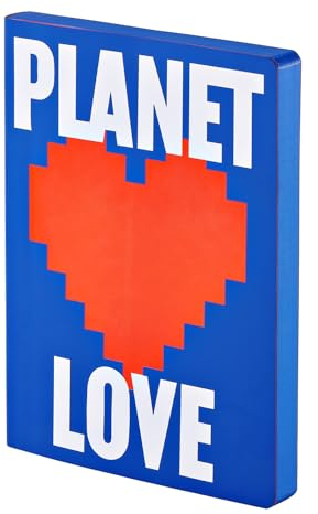 Nuuna Notizbuch A5+ | Graphic L - Planet Love | 3,5 mm Punktraster | 256 nummerierte Seiten | 120 g Premium-Papier | Leder blau | nachhaltig produziert in Deutschland