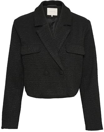 KAFFE Women's Blazer Cropped Double Breasted Hebilla Notch Lapel Regular Fit, Negro Profundo, 46 para Mujer