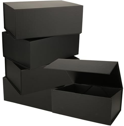 CYEER 5 PCS Black Gift Box, Medium Magnetic Gift Box with Lids, Luxury Gift Boxes for Presents Wedding, Birthday, Anniversary, Festival, W18xL25xH10CM