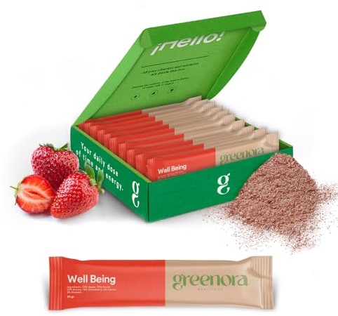 GREENORA Smoothie Bowl Frutta Disidratata Liofilizzata Polvere. 100% Naturale. Mela Pesca Banana Fragola Carota Rabarbaro. Senza Zucchero. 10x24g