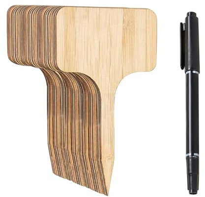 Lot de 40 étiquettes en bois pour plantes avec 1 marqueur noir, étiquettes pour plantes de jardin, étiquettes en forme de T, adaptées pour fleurs, semis, graines, étiquettes de plantes en pot