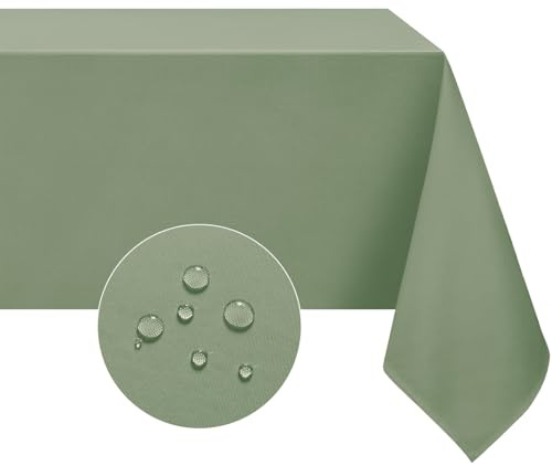 Softalker Outdoor Table Cloth Sage Green Wipe Clean Tablecloth Rectangular 140x240 cm Water Resistant Stain Resistant Tablecloths Wrinkle Free Table Cover for Party Birthday Garden Spring Picnic