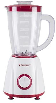 BEPER P102FRU501 Mixeur de table 1,5 L – 400 W, 4 lames en acier inoxydable, 2 vitesses + fonction Pulse, pichet gradué, couvercle avec trou, base antidérapante, idéal pour les crèmes et sauces