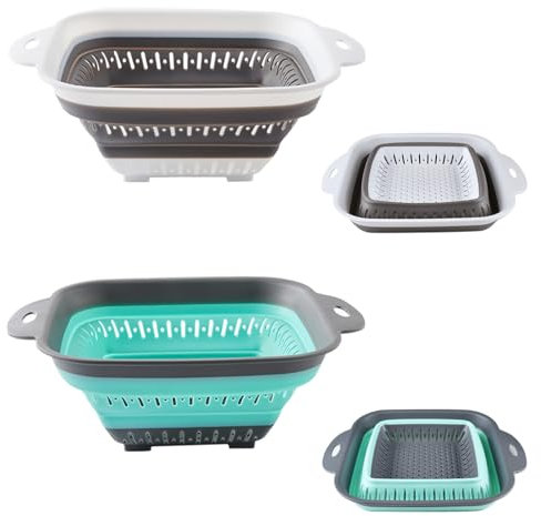 escurridor plegable silicona,escurridor pasta,colador de cocina,coladores plegables para camping(2 piezas Blanco gris + verde claro)
