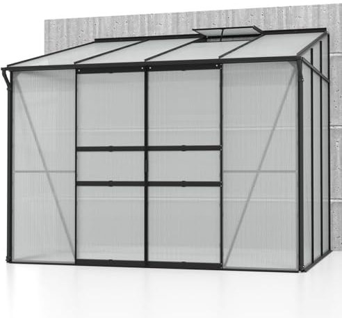 Vitavia Anlehn-Gewächshaus Ida 5200, schwarz, 5,2 m², 4 mm HKP | Wetterfestes & stabiles Wand-Gewächshaus zur Pflanzenanzucht | Ideales Treibhaus für Gemüse, Kräuter & Blumen