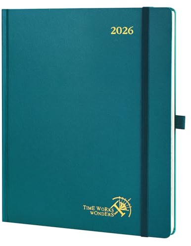 POPRUN Agenda 2026 Semainier 26,5 x 21,5 cm, Couverture Rigide, Vertical Weekly Planner, D'Jan 2026 à Déc 2026-12 Mois, Avec signet à 2 rubans, Papier 100 g/m², Pacifique Vert
