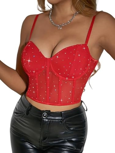 Sukiglam Damlinne, glittrande korsett, topp, sommar, topp, sexig spets, bustier, spagettiband, korsett med push up effekt, crop toppar, fest, corsage rave outfit, Y2k, linne, basic, camisole