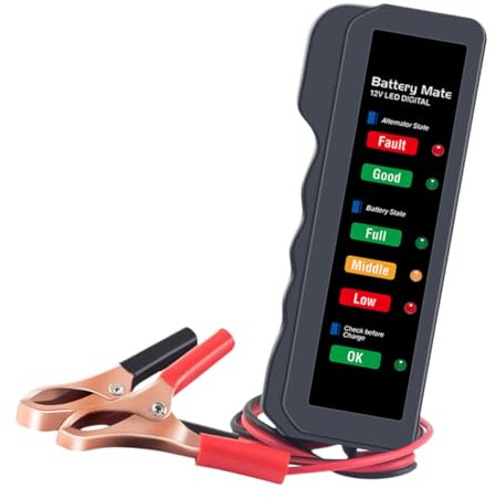 Mikinona Tester Batteria Auto Professionale Rivelatore Carica Batteria Portatile Con Morsetti in Rame Massiccio Per Misurazioni Precise e Robustezza Duratura Per Controllo Prestazioni e Sov