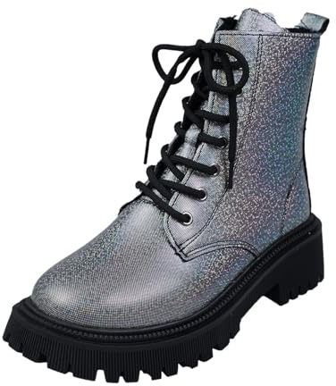 2026 botines de mujer estilo británico suela gruesa botas con cordones de pierna media lado claro tacón bajo botines, Negro , 38 EU