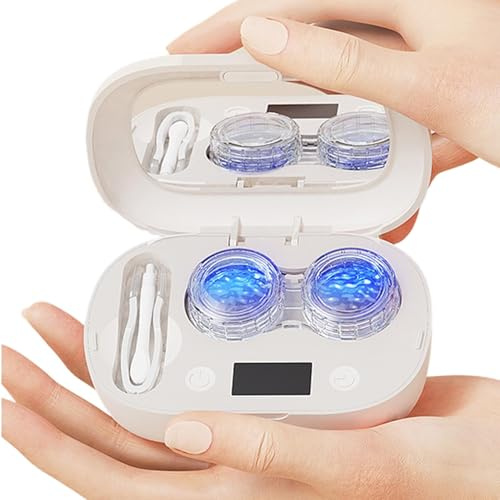 Limpiador ultrasónico de lentes de contacto, vibración ultrasónica recargable con temporizador, máquina limpiadora de fundas de lentes de contacto, para viajes, camping, hogar, escuela, oficina, hotel
