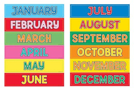 Hygloss 12-Pcs Wall Calendar Monthly Cards, 12 Months of the Year Cards, Classroom Calendar Decorations, 2.5x11