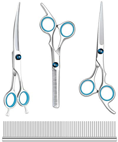 Maxshop Dog Grooming Scissors Kit, Heavy Duty Titanium Stainless Steel Professional Pet Grooming Scissors Kit with Comb, Straight Scissors, Curved Scissors, Thinning Shears for Dogs and Cats