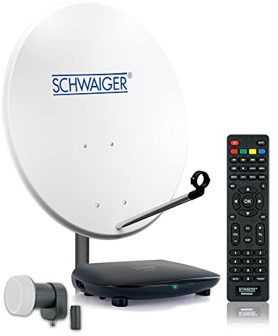 SCHWAIGER SAT8140HD Système satellite avec antenne satellite LNB simple récepteur HD télécommande numérique en acier Gris clair 80 cm