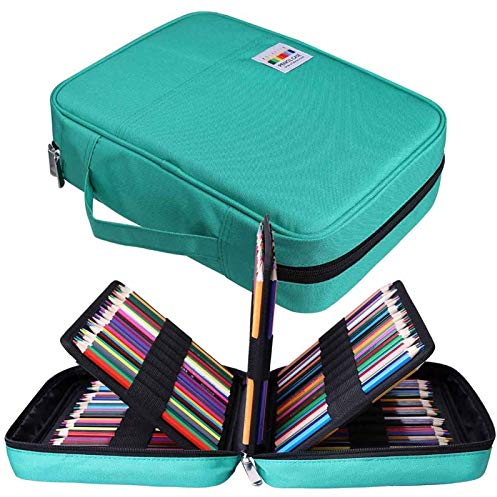 JAKAGO Große Federmäppchen XXL mit 220 Schlitze Stifte Aufbewahrung, Wasserdichtes Stiftetasche für Aquarellstifte & Marker & Gelstifte,Geschenk für Studenten Künstler-Grün