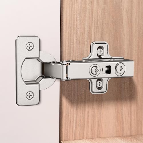 Kimdot 2 Pack Frameless Cabinet Hinges Full Overlay, Soft Close European Hidden Hinges, 3-Way Adjustable Clip-On Concealed Hinges for Kitchen Cupboard, Nickel Plated Finish
