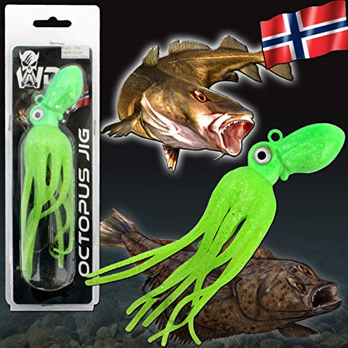 Angel-Berger Wild Devil Baits Octopus Jig Dorsch Heilbutt Seelachs Köder Pilker Meeresangeln Gummifisch (Green Flash, 250g)